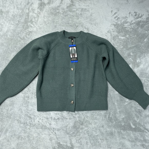 Banana Republic Women's L Cardigan Green Acrylic Cotton Nylon H0574 - Picture 2 of 8